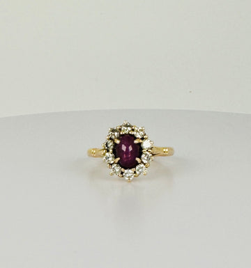 Vintage entourage ring met star robijn & diamanten