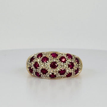 Vintage 18k Gouden Cocktailring met Robijnen en Diamanten