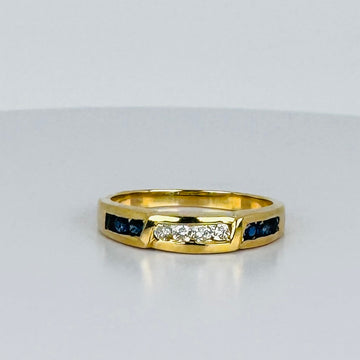Vintage 18k Gouden Ring met Diamanten & Saffieren