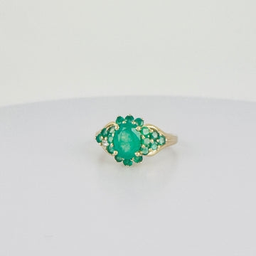 Vintage Ring met Diamant & Smaragd