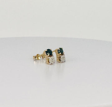 Vintage Oorbellen met Blauwe Saffier & Diamant