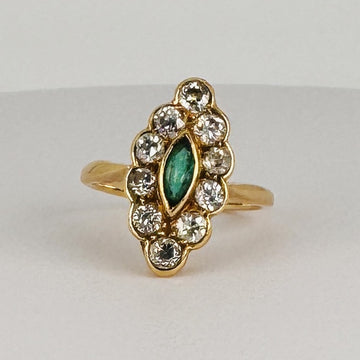 Vintage Marquise Ring met Smaragd  & Diamanten