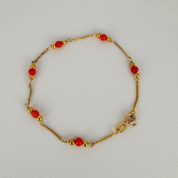 14K Yellow Gold Red Coral Bracelet