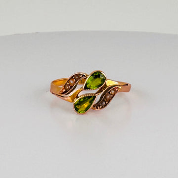 Vintage Roségouden Ring met Peridot en Parels