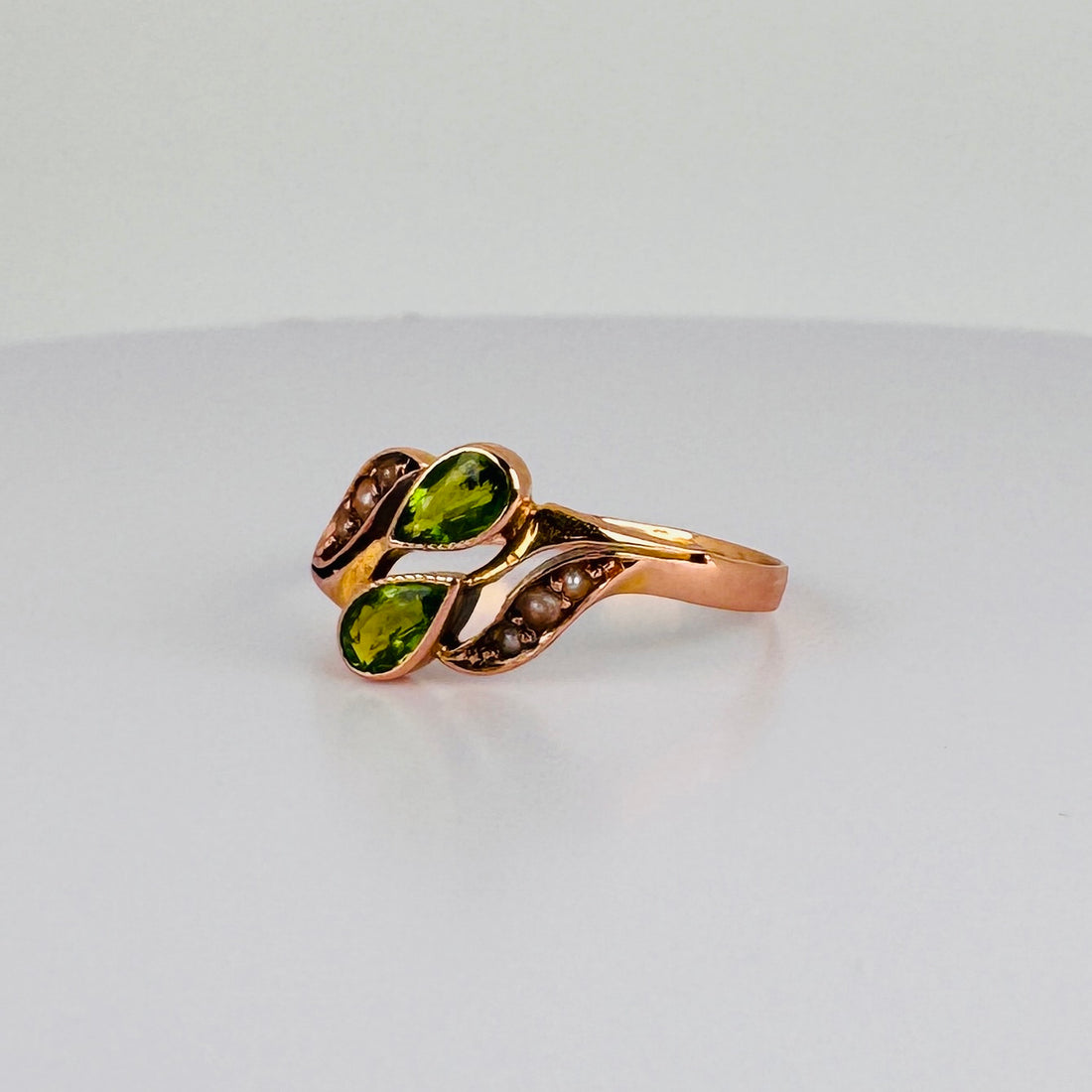 Vintage Roségouden Ring met Peridot en Parels