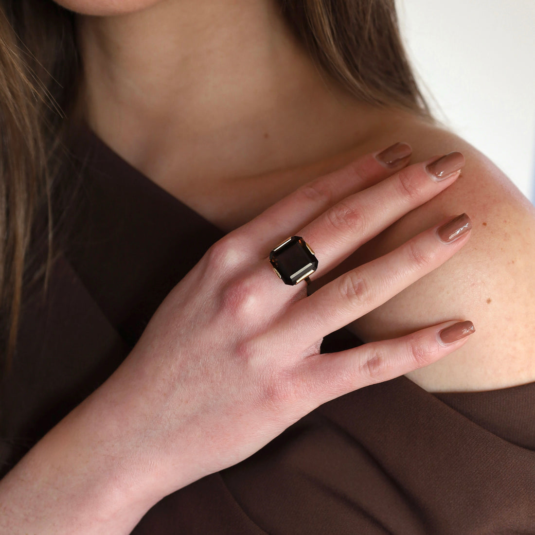 Vintage Ring met Rookkwarts