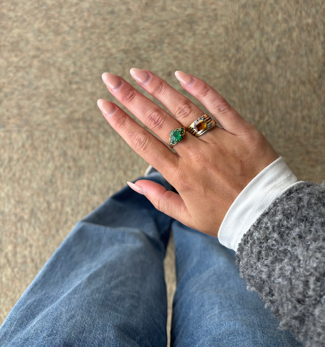Vintage Ring met Diamant & Smaragd