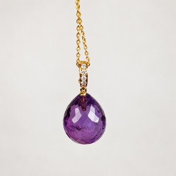 14K Yellow Gold Pendant with Amethyst & Diamonds