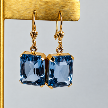 Vintage Gouden Oorbellen met Blauwe Topaas