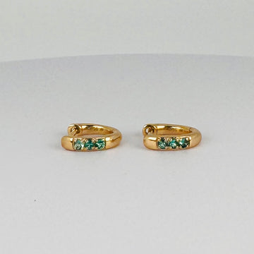 14k Yellow Gold Emerald Huggie Hoop Earrings