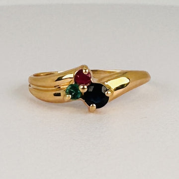 Ring 18k Yellow Gold with Sapphire & Ruby & Emerald