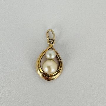 14K Yellow Gold Double Pearl Pendant