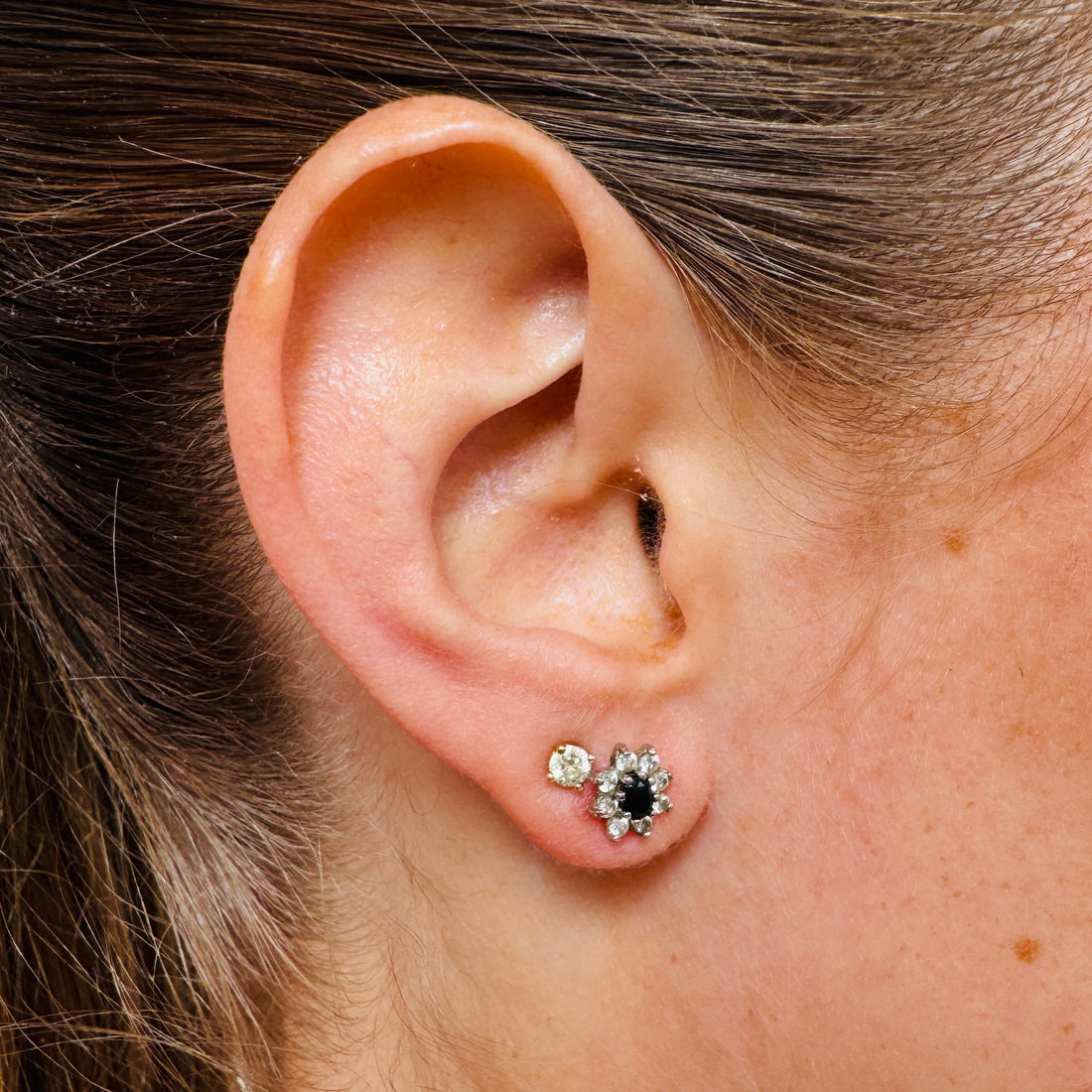 Vintage Earrings with Blue Sapphire  & Diamonds