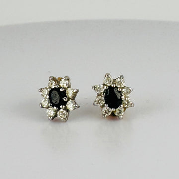 Vintage Earrings with Blue Sapphire  & Diamonds