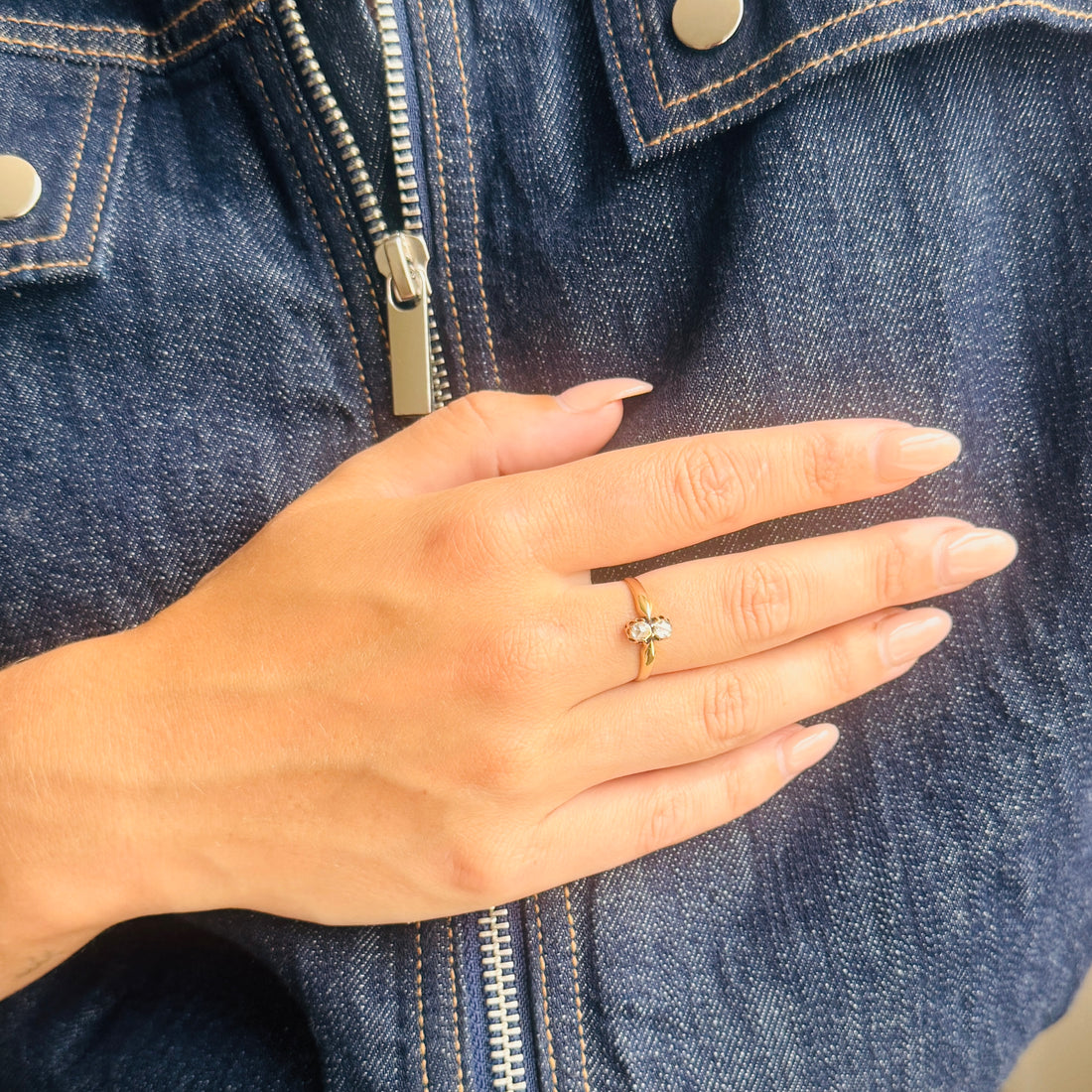 Antieke 14 Karaat Geelgouden Ring met Roosgeslepen Diamanten