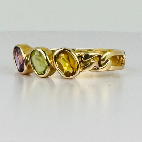 Vintage ring met citrien, peridot & amethist