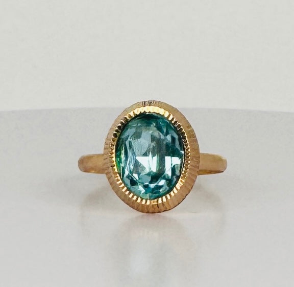 Vintage ring with oval blue topas