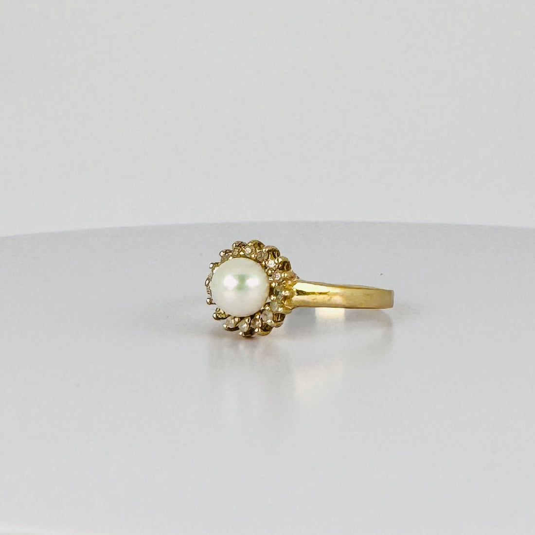 Vintage 14k entourage ring with pearls & diamonds