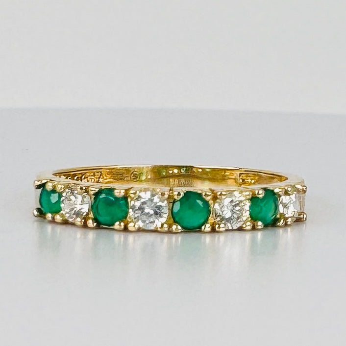Vintage band ring 14k with white sapphires & emeralds