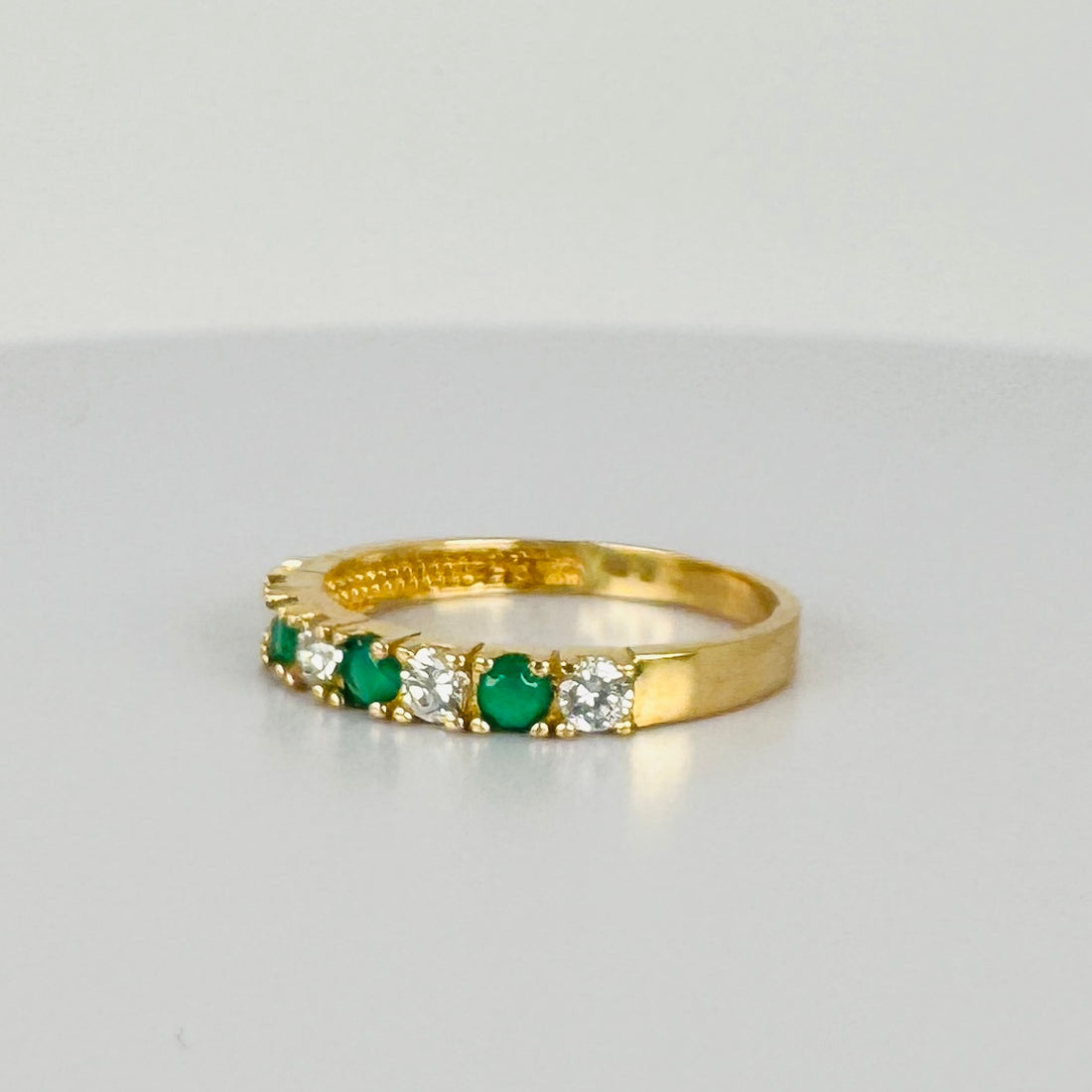 Vintage band ring 14k with white sapphires & emeralds