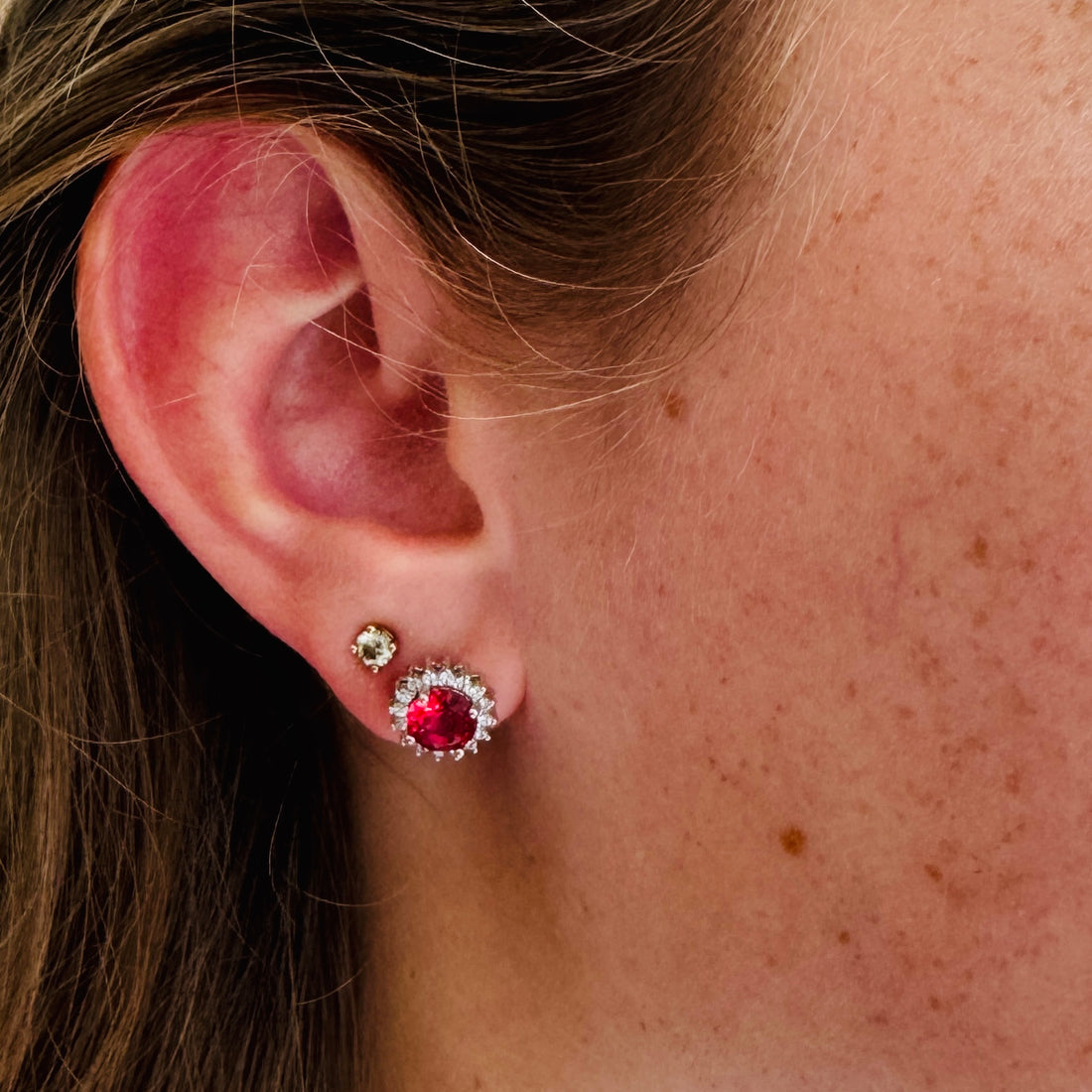 Vintage Zilveren Oorbellen met Robijn & Saffieren