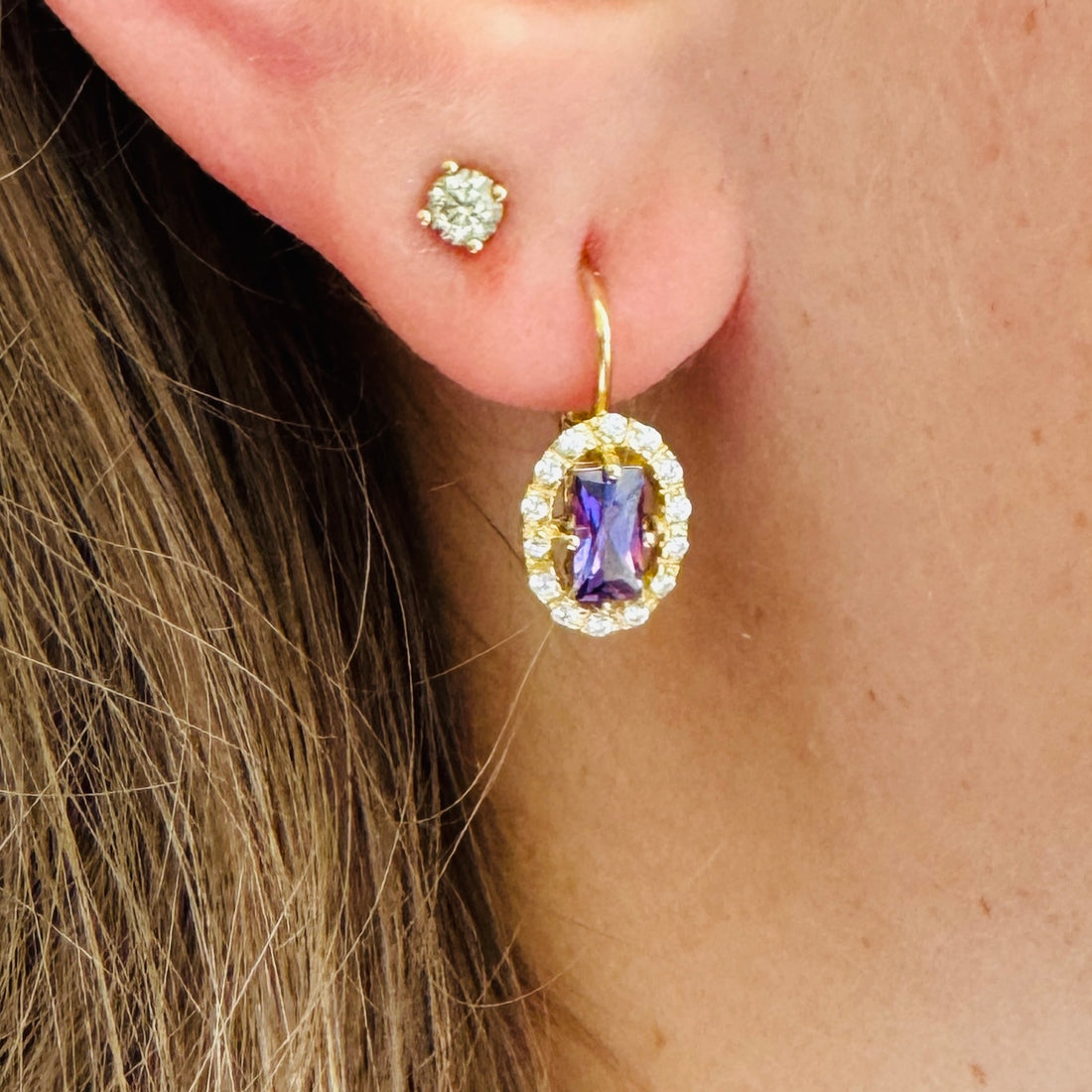 Vintage Earrings with Amethist & Witte Saffieren
