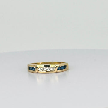 Vintage 18k Gouden Ring met Diamanten & Saffieren