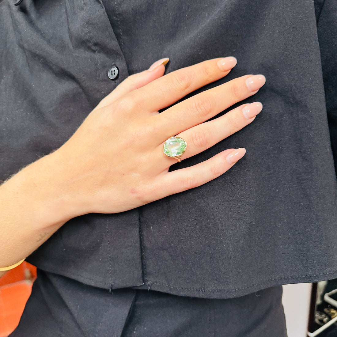 Vintage Ring met Ovale Groene Spinel