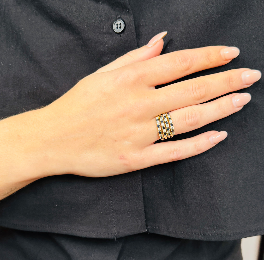 Vintage Stack Rings met Diamanten & Blauwe Saffieren