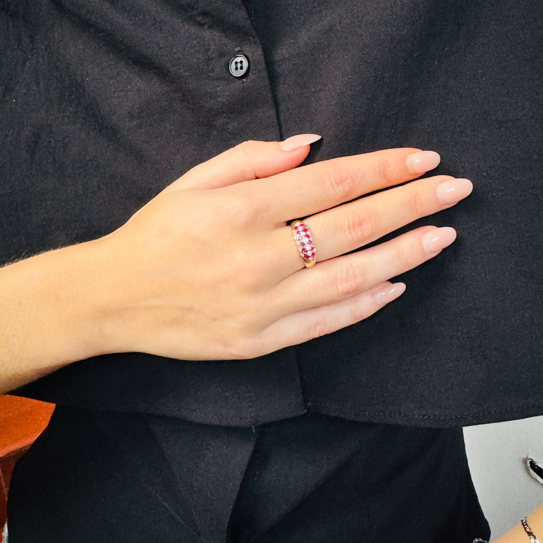 Vintage Band Ring met Robijnen & Diamanten