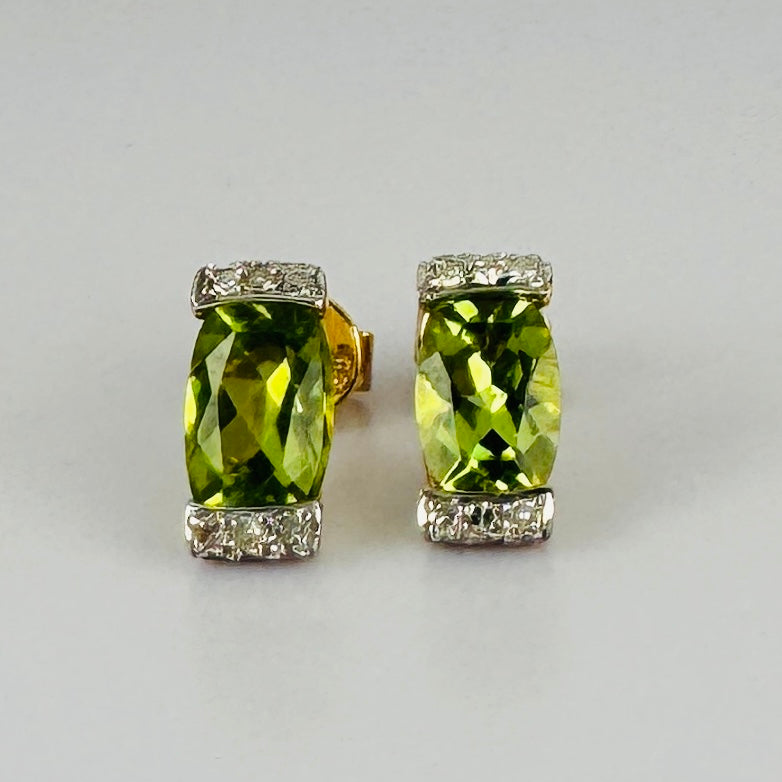 Vintage Oorbellen met  Peridot & Diamanten