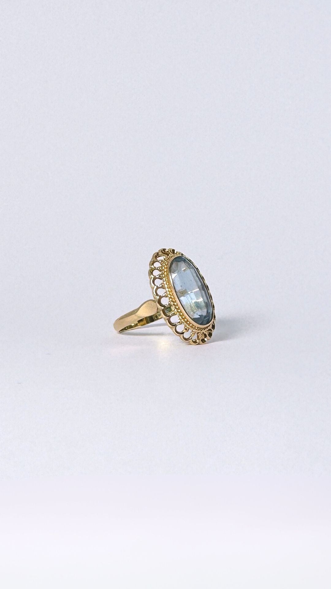 Ring with oval blue stone