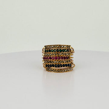 Vintage Ring met Diamanten, Robijnen, Smaragden & Saffieren