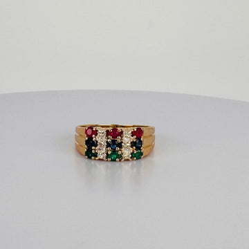 Vintage 14K Yellow Gold Ruby, Sapphire & Emerald Ring