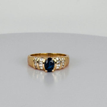 Vintage Ring 14K met Saffier & Diamanten
