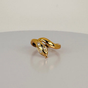 Vintage 14K Yellow Gold Snake Ring with Diamonds