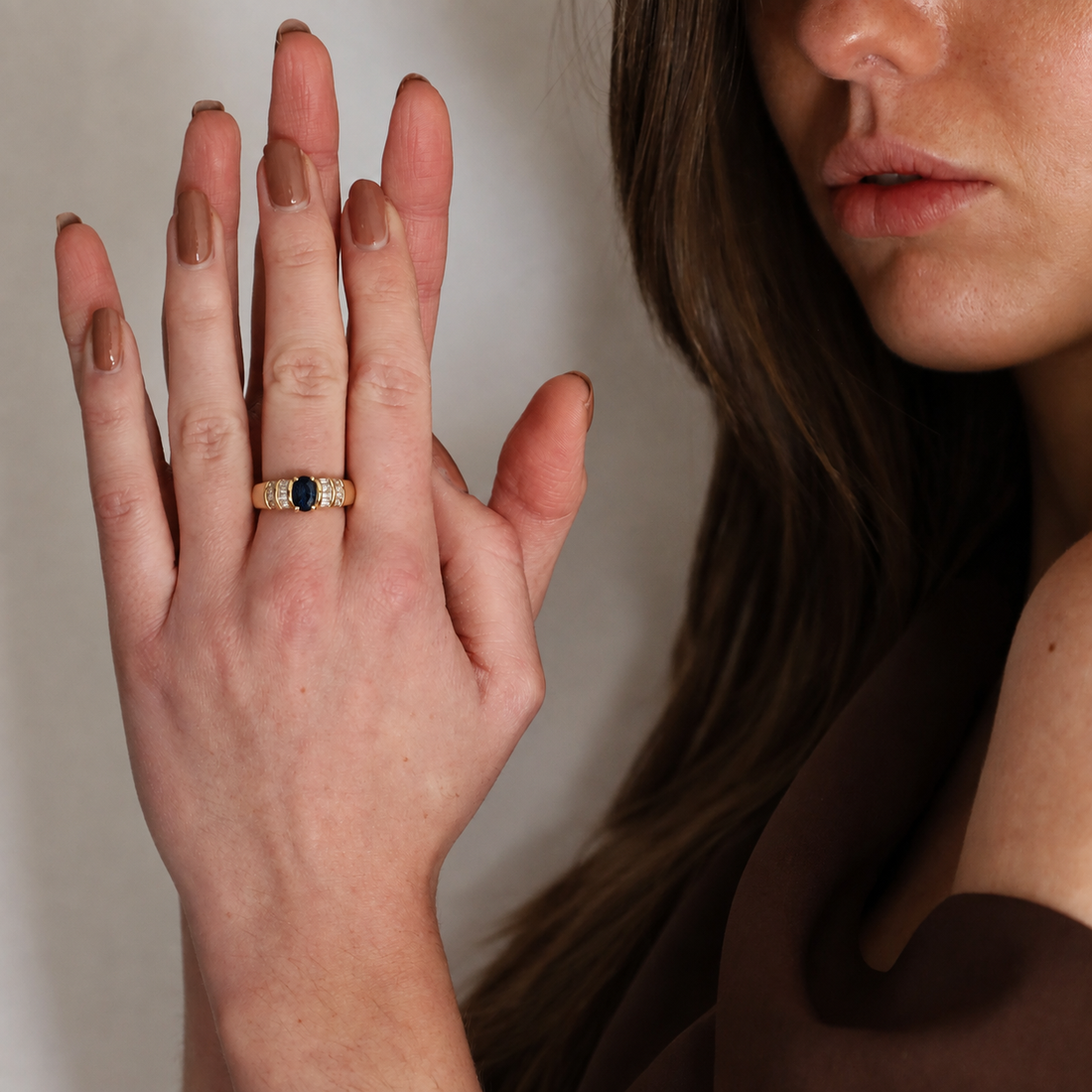 Vintage Ring 14K met Saffier & Diamanten