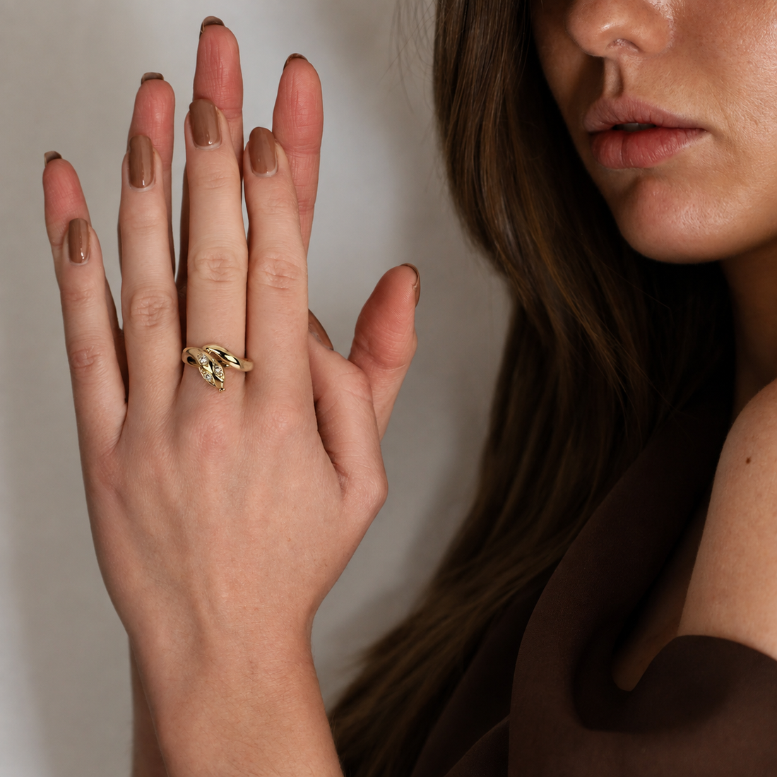 Vintage 14K Geelgouden Slangenring met Diamanten