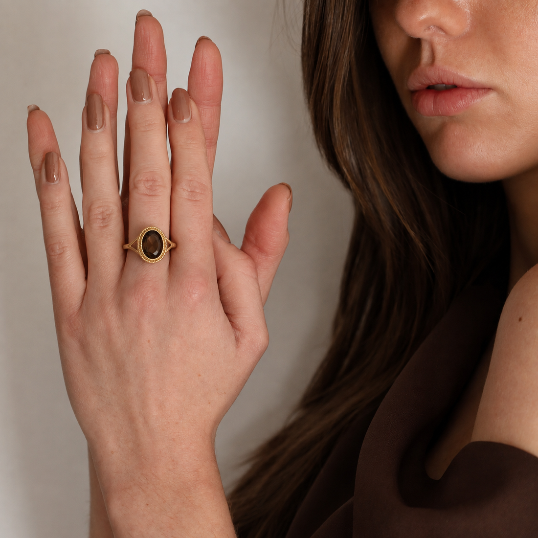 Vintage Ring met Rookkwarts
