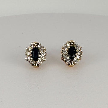 Vintage Oorbellen met Blauwe Saffier & Diamant