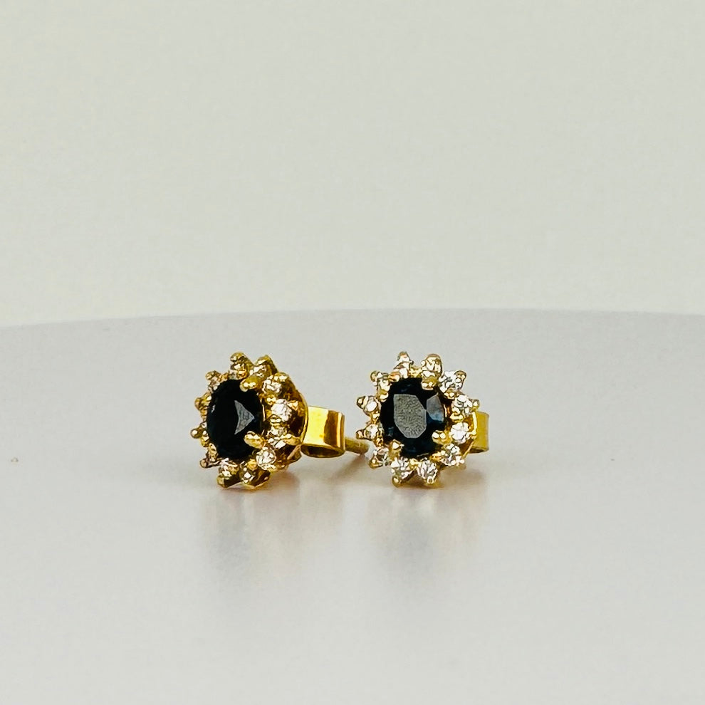 Vintage earrings with sapphire & diamonds