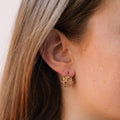 Earrings with pink topaz on ear